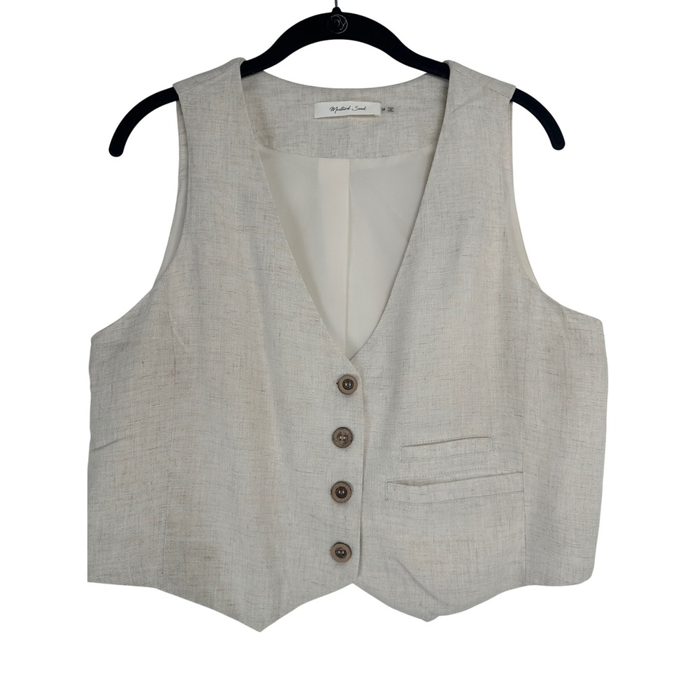 Mustard Seed Womens Linen Blend Office Boardroom Preppy Boho Beige Size M